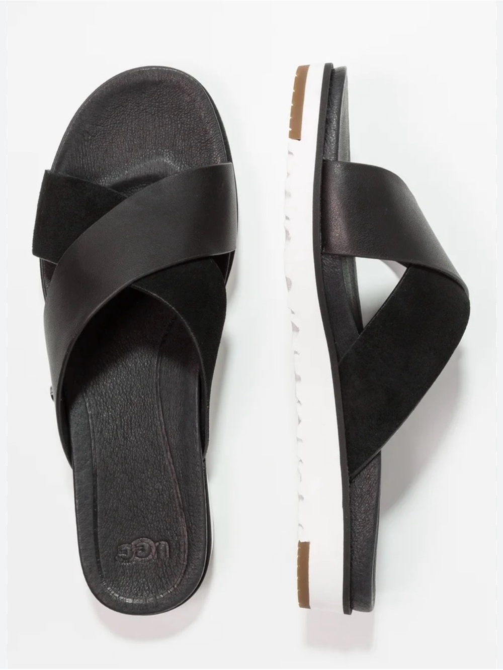 UGG Kari Black Leather Crisscross Slide Sandal Size 8 Treadlite 1090383